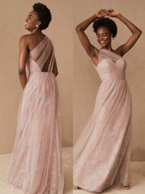 Hayley Paige x BHLDN Phoebe One Shoulder Tulle Gown Blush Bridal Formal